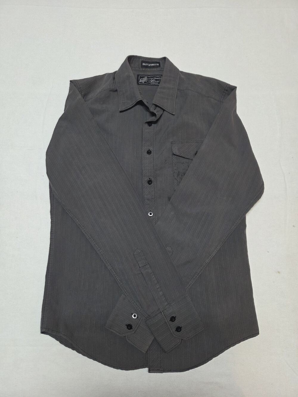 fox Deluxe Button-Up Dark Grey Mens Size S Long Sleeve